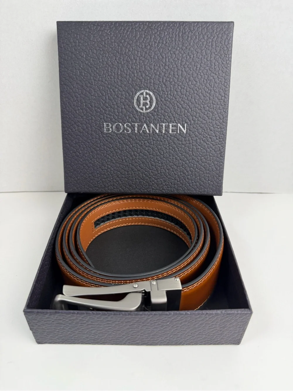 Bostanten Leather Belt Mens  Brown Automatic Buckle 42-48 Inches New
